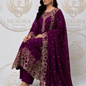 Premium Magenta Embroidered Three-Piece Suit 2